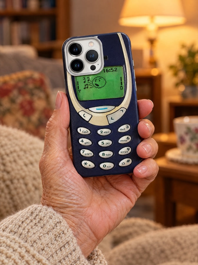 The grandmother holding the Old Mobile case