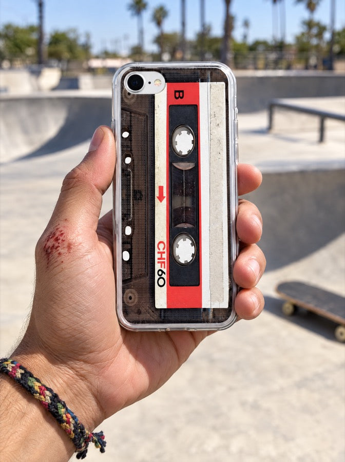 The skater holding the Red Vintage Tape case