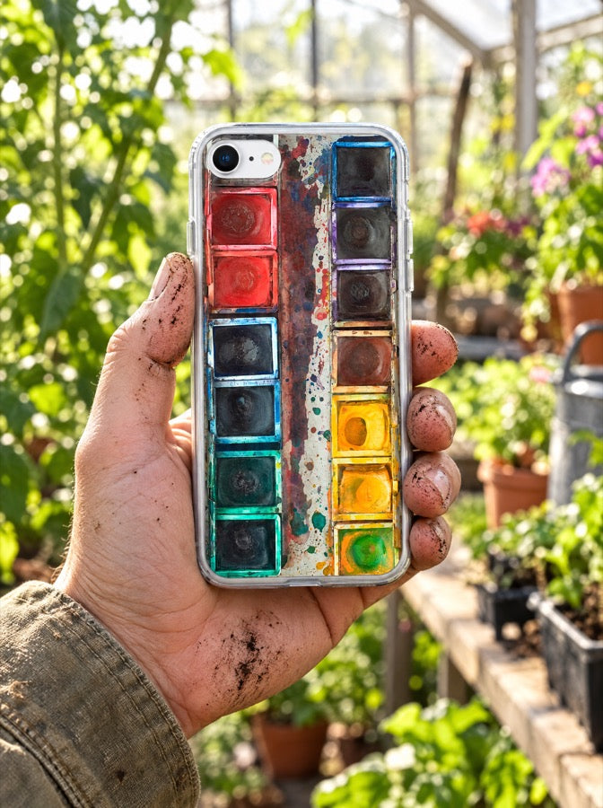The gardener holding the Oil Paint Set case