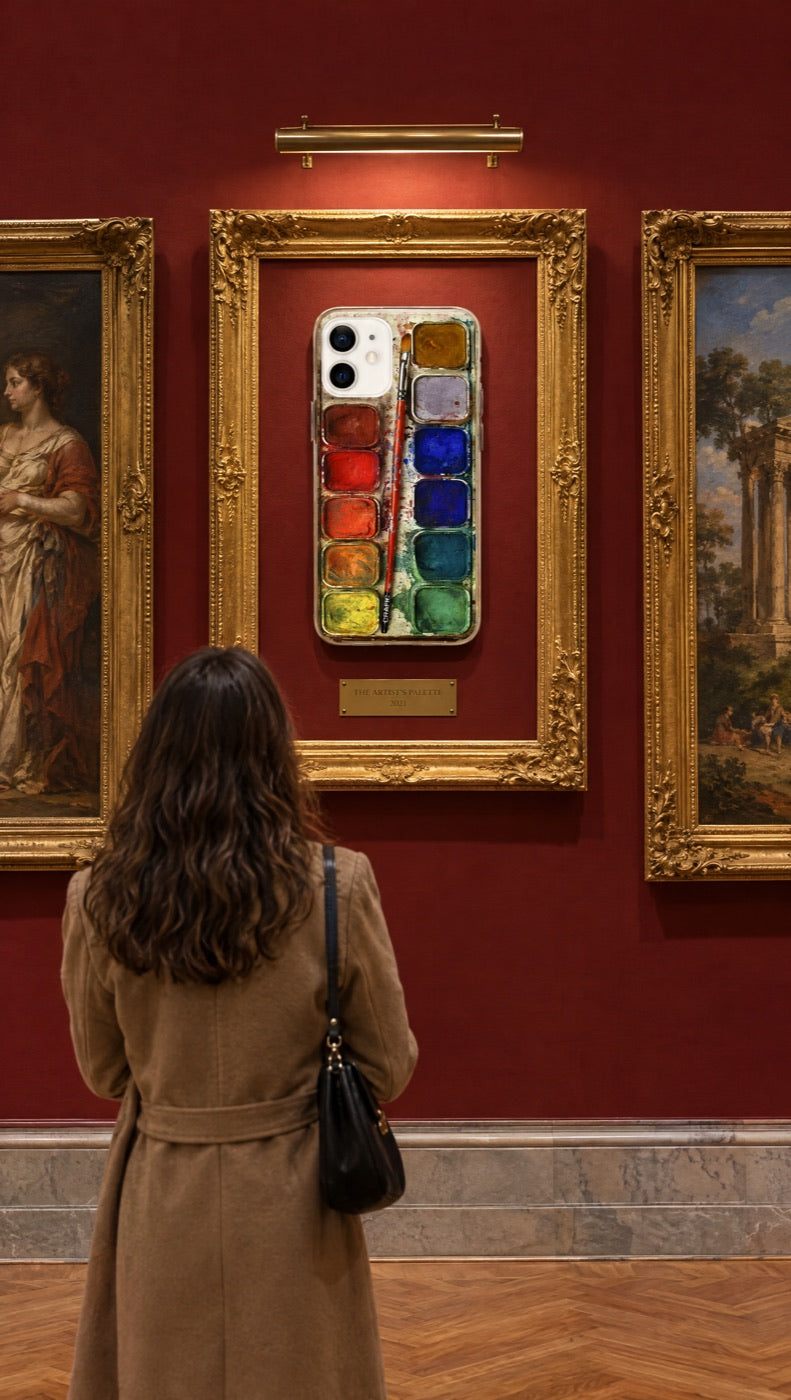 The watercolor case hung in a gilded frame
