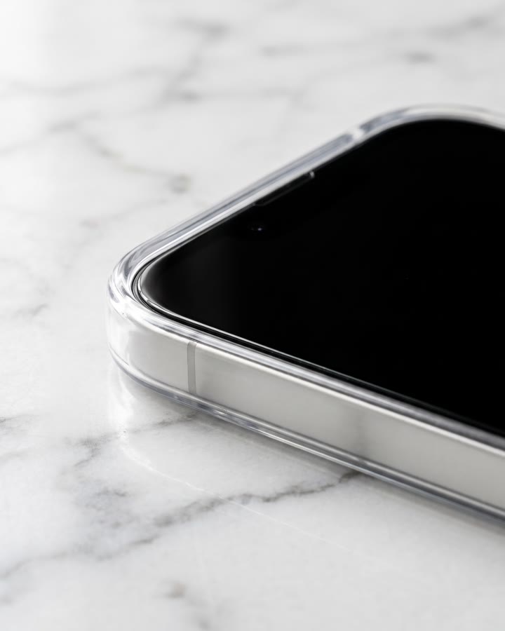 The clear raised edge of a CRAFIC case above the screen